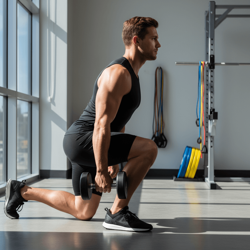 Football player performing weighted strength exercise